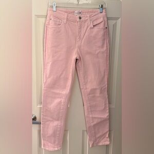 Sundry Stretch Cotton High Waist Straight Leg Jeans w/ Embroidered Details, Pink